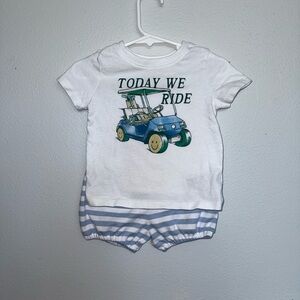 Golf Masters Week White Baby Tee & Blue Striped Bloomers Set - 'Today We Ride'